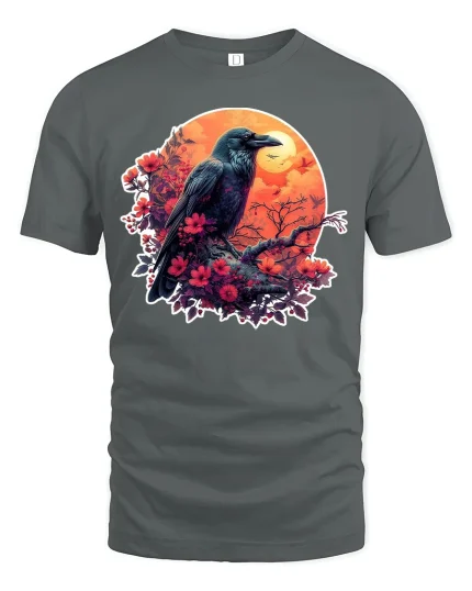 Midnight Raven Moon Gothic T-Shirt - gray t-shirt on white background