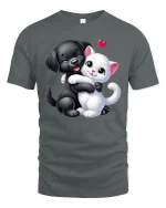 Cute Puppy and Kitten Hug T-Shirt - gray t-shirt on white background