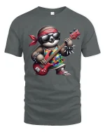 Rock Sloth Guitarist Funny Cartoon T-Shirt - gray t-shirt on white background