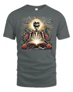 Skeleton Sacred Book Radiant T-Shirt - gray t-shirt on white background