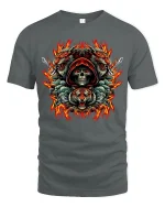 Skull Tiger Fire Fury Gothic T-Shirt - gray t-shirt on white background
