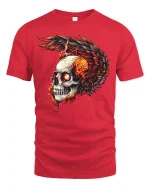 Flaming Skull Winged Fire Gothic T-Shirt - red t-shirt on white background