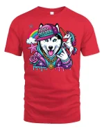 Husky Unicorn Rainbow Hip Hop T-Shirt - red t-shirt on white background