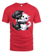 Cute Puppy and Kitten Hug T-Shirt - red t-shirt on white background