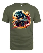 Wolf Power Off-Road Truck Fire Ride T-Shirt - military green t-shirt on white background