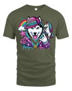 Husky Unicorn Rainbow Hip Hop T-Shirt - military green t-shirt on white background