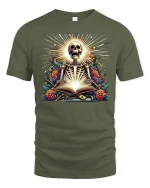 Skeleton Sacred Book Radiant T-Shirt - military green t-shirt on white background