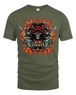 Skull Tiger Fire Fury Gothic T-Shirt - military green t-shirt on white background