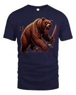 Savage Bear Warrior Blood Blade T-Shirt - navy t-shirt on white background