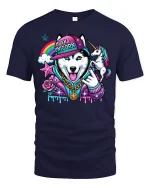 Husky Unicorn Rainbow Hip Hop T-Shirt - navy t-shirt on white background