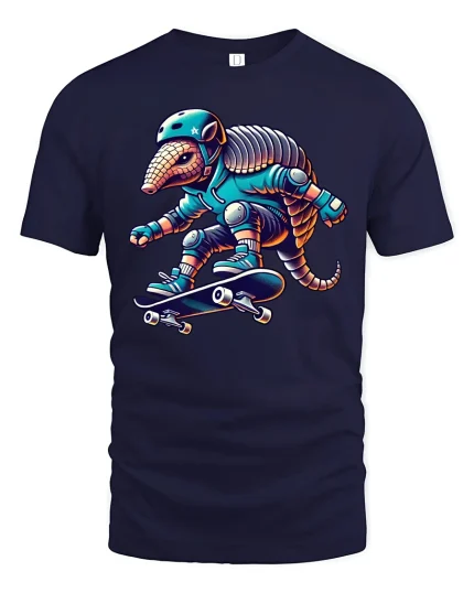 Skater Armadillo Extreme Sports T-Shirt - navy t-shirt on white background