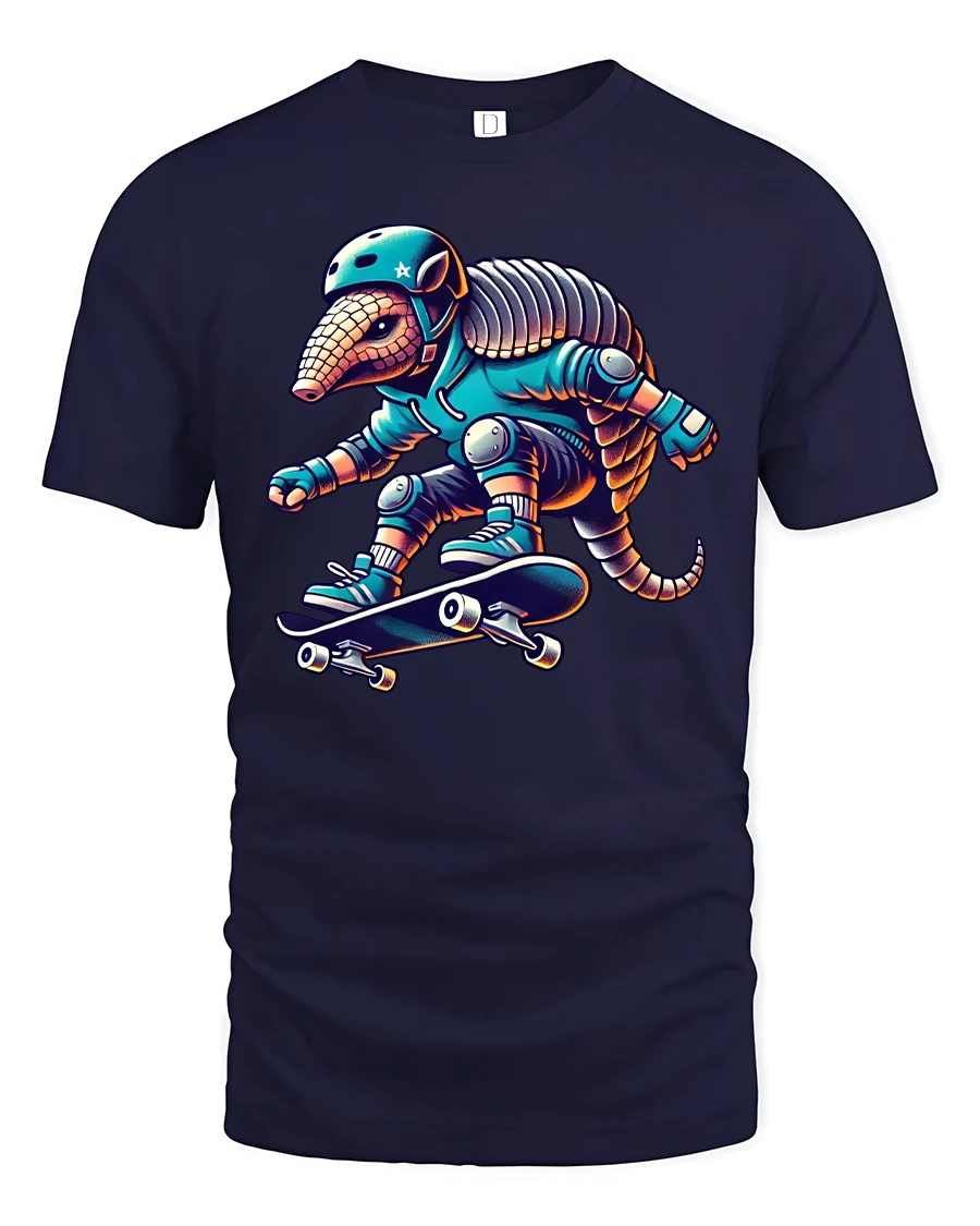Skater Armadillo Extreme Sports T-Shirt - 1 Skater Armadillo Extreme Sports T-Shirt - navy t-shirt on white background