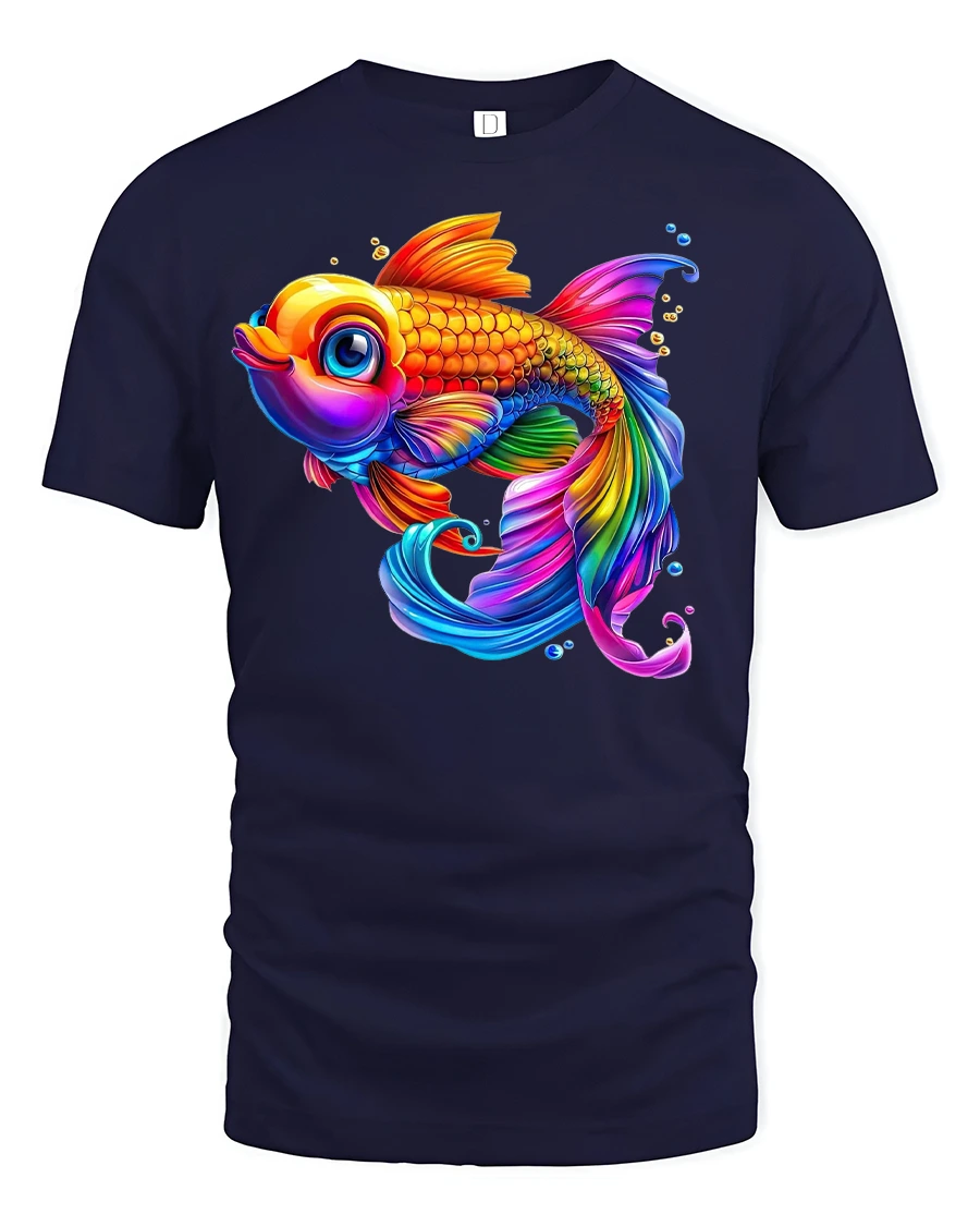 Vibrant Rainbow Goldfish T-Shirt - 1 Vibrant Rainbow Goldfish T-Shirt - navy t-shirt on white background