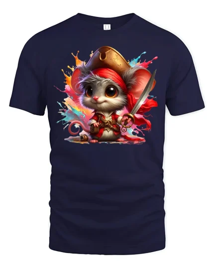 Cute Pirate Mouse Adventure T-Shirt - navy t-shirt on white background
