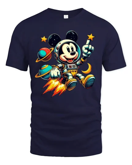 Cosmic Mouse Astronaut Adventure T-Shirt - navy t-shirt on white background