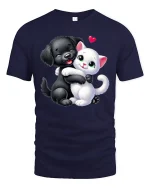 Cute Puppy and Kitten Hug T-Shirt - navy t-shirt on white background