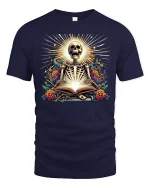 Skeleton Sacred Book Radiant T-Shirt - navy t-shirt on white background