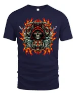 Skull Tiger Fire Fury Gothic T-Shirt - navy t-shirt on white background