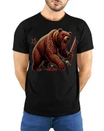 Savage Bear Warrior Blood Blade T-Shirt - model with hands behind back, wearing Black T-shirt and blue jeans