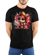 Cute Pirate Mouse Adventure T-Shirt - model with hands behind back, wearing Black T-shirt and blue jeans