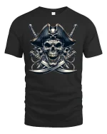 Fearless Pirate Skull Crossed Swords Graphic T-Shirt - black t-shirt on white background