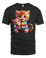 Cute Kitten Hugging Plush Toy Adorable Cat Lover Tee - black t-shirt on white background