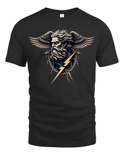 Zeus Lightning God Mythology Art Graphic T-Shirt - black t-shirt on white background