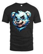Cool Blue Bear Cartoon Face Fun Graphic T-Shirt - black t-shirt on white background