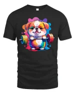 Funny Bulldog Weightlifting Colorful Gym T-Shirt - black t-shirt on white background