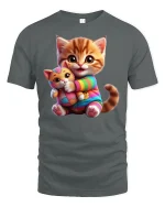 Cute Kitten Hugging Plush Toy Adorable Cat Lover Tee - gray t-shirt on white background