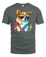 Cool Corgi With Rainbow Shades Funny Dog T-Shirt - gray t-shirt on white background