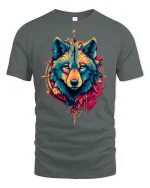 Tribal Wolf Spirit Bold Color Art Graphic T-Shirt - gray t-shirt on white background