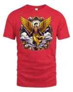 Golden Archangel Warrior Heaven Guardian T-Shirt - red t-shirt on white background