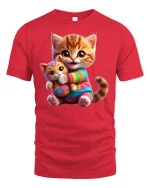 Cute Kitten Hugging Plush Toy Adorable Cat Lover Tee - red t-shirt on white background