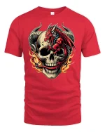 Fiery Red Dragon Skull Flame Power Art T-Shirt - red t-shirt on white background