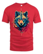 Tribal Wolf Spirit Bold Color Art Graphic T-Shirt - red t-shirt on white background