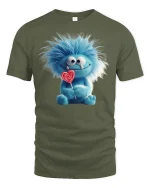 Cute Blue Furry Monster with Lollipop Funny T-Shirt - military green t-shirt on white background