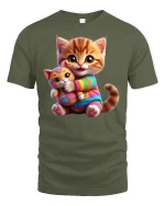 Cute Kitten Hugging Plush Toy Adorable Cat Lover Tee - military green t-shirt on white background