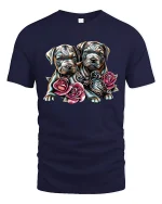 Cute Puppy Duo with Roses Adorable Love T-Shirt - navy t-shirt on white background