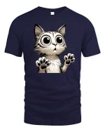 Funny Big Eyes Cat Surprised Expression Art T-Shirt - navy t-shirt on white background
