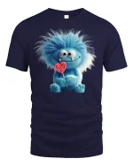 Cute Blue Furry Monster with Lollipop Funny T-Shirt - navy t-shirt on white background