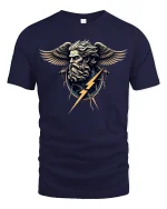 Zeus Lightning God Mythology Art Graphic T-Shirt - navy t-shirt on white background