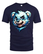 Cool Blue Bear Cartoon Face Fun Graphic T-Shirt - navy t-shirt on white background