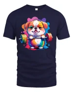 Funny Bulldog Weightlifting Colorful Gym T-Shirt - navy t-shirt on white background