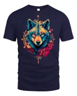 Tribal Wolf Spirit Bold Color Art Graphic T-Shirt - navy t-shirt on white background