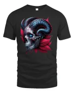 Dark Skull Horns T-Shirt - Gothic Devil Art Tee - black t-shirt on white background