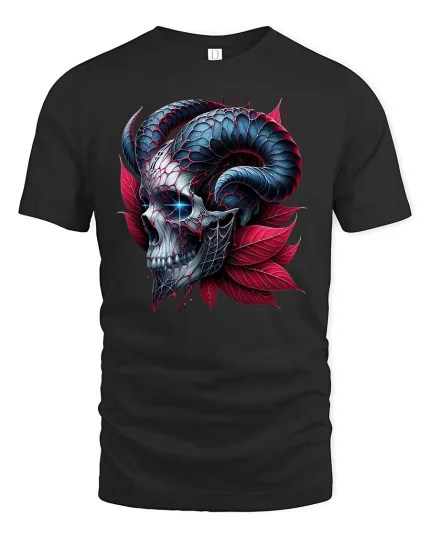Dark Skull Horns T-Shirt - Gothic Devil Art Tee - black t-shirt on white background