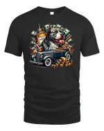 Gangsta Dog T-Shirt - Money Whiskey Car Art Tee - black t-shirt on white background