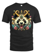 Demon Panda T-Shirt - Crazy Horned Beast Art Tee - black t-shirt on white background