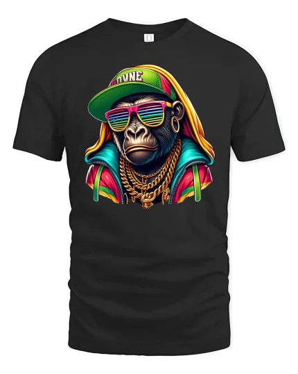 Swag Monkey T-Shirt - Cool Hip Hop Streetwear Tee - black t-shirt on white background